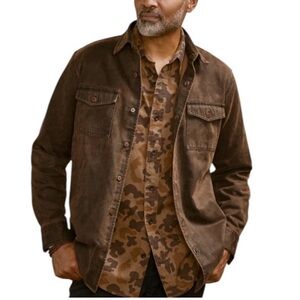 Orvis Timber Creek Distressed Waxed Shirt Jacket Button Up Brown Large